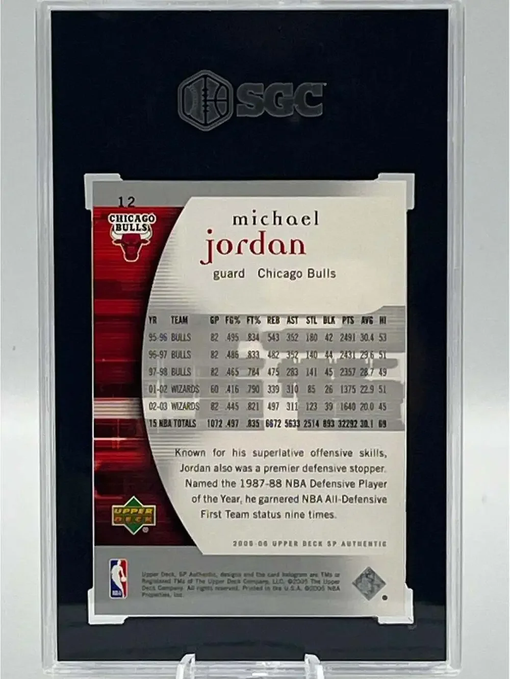 Michael Jordan SGC 10 Gem Mint 2005-06 UD SP Authentic #12 NBA Chicago Bulls
